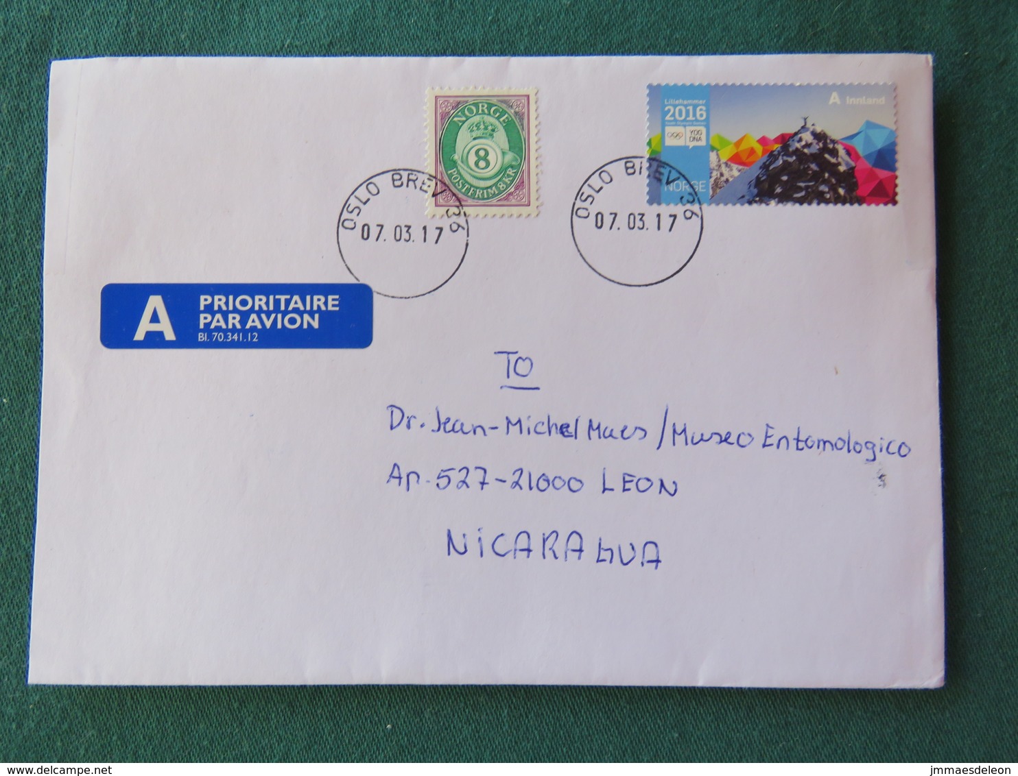 Norway 2017 Cover To Nicaragua - Olympic Games - Post Horn - Lettres & Documents