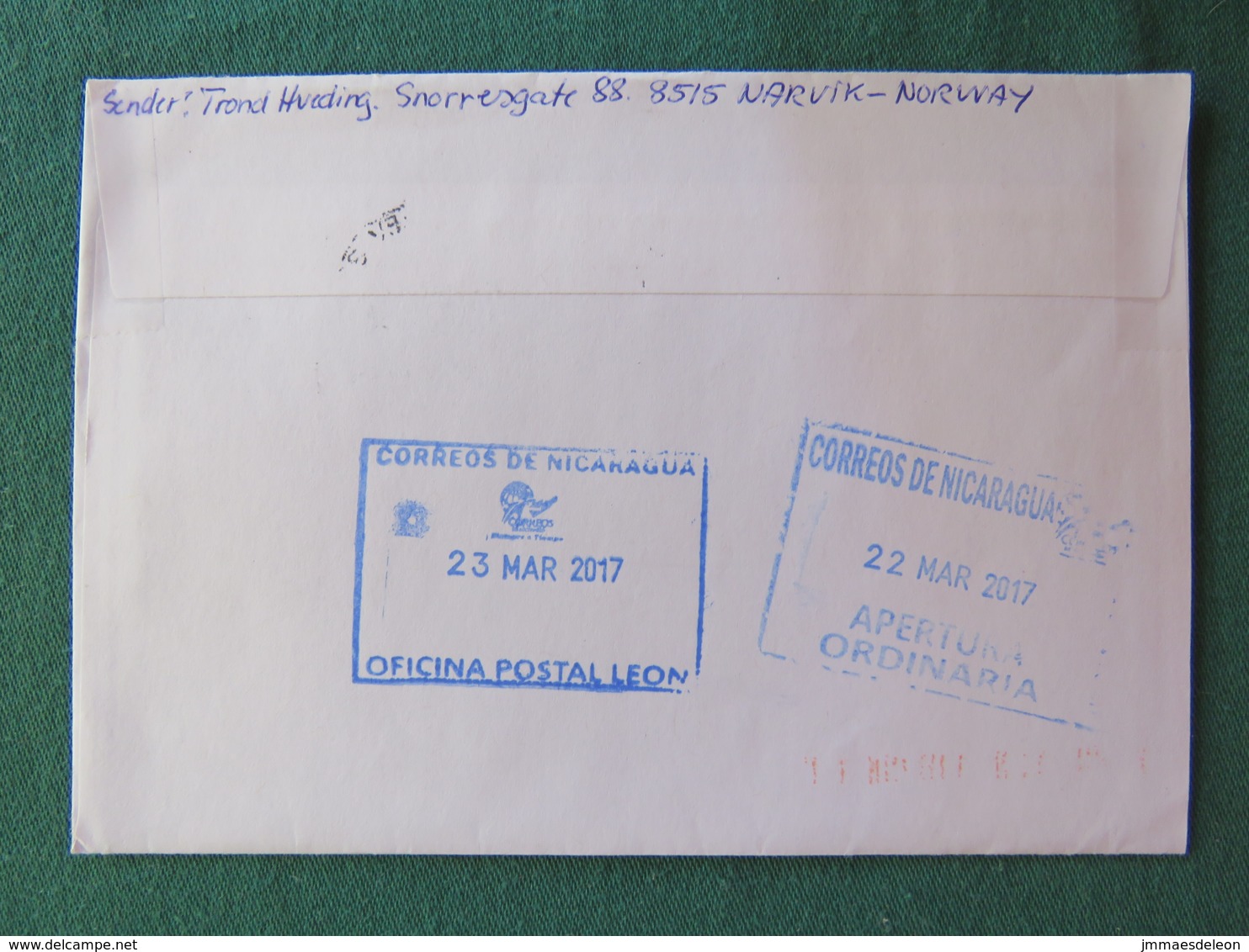 Norway 2017 Cover To Nicaragua - Olympic Games - Post Horn - Cartas & Documentos