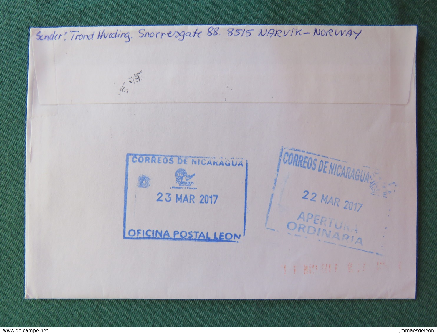 Norway 2017 Cover To Nicaragua - Olympic Games - Post Horn - Lettres & Documents