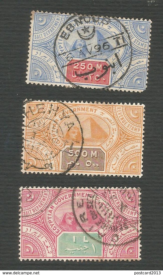 EGYPT LOT OF 3 REVENUE STAMP USED ; EGITTO LOTTO DI 3 MARCHE FISCALI , USATE . - 1866-1914 Khedivato Di Egitto