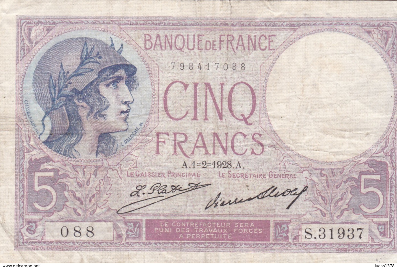 5 FRANCS VIOLET TYPE 1917 / 01/02/1928 - 5 F 1917-1940 ''Violet''