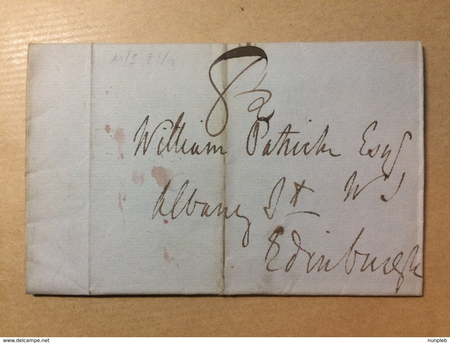 GB Victoria 1834 Wrapper Irvine To Edinburgh 81/2 Hand Drawn Mark - ...-1840 Vorläufer