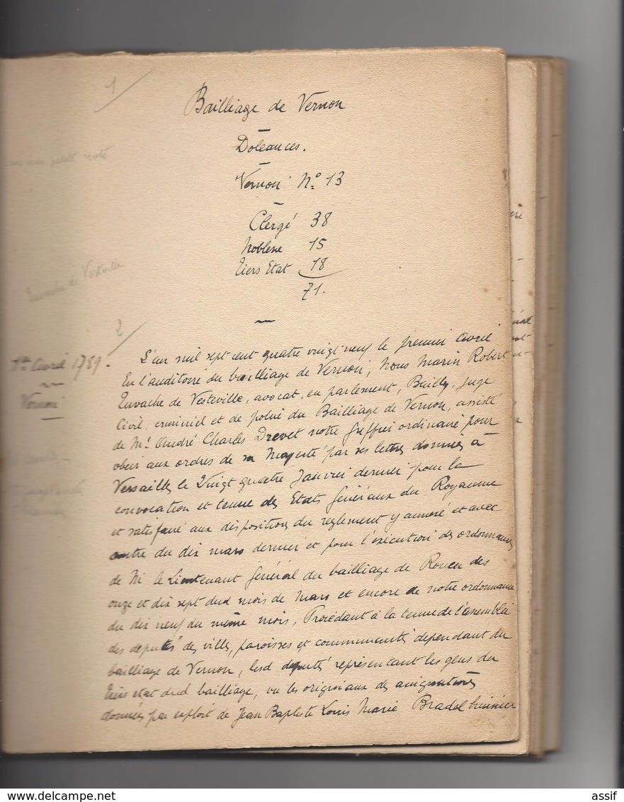 CAHIERS DOLEANCES 1789 Copies Bailliage Vernon Pacy Sur Eure Boisset Hennequin Chambray Rouvray Houlbec La Heunière - Documents Historiques