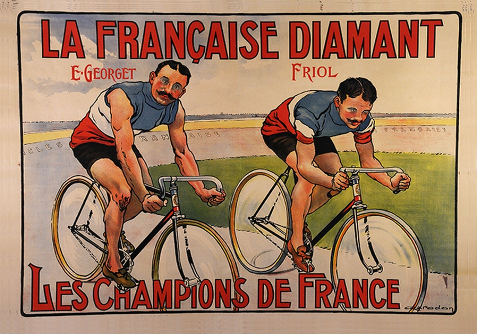 Cycle Postcard La Francaise Diamant E.Georget Friol Les Champions De France - Reproduction - Pubblicitari
