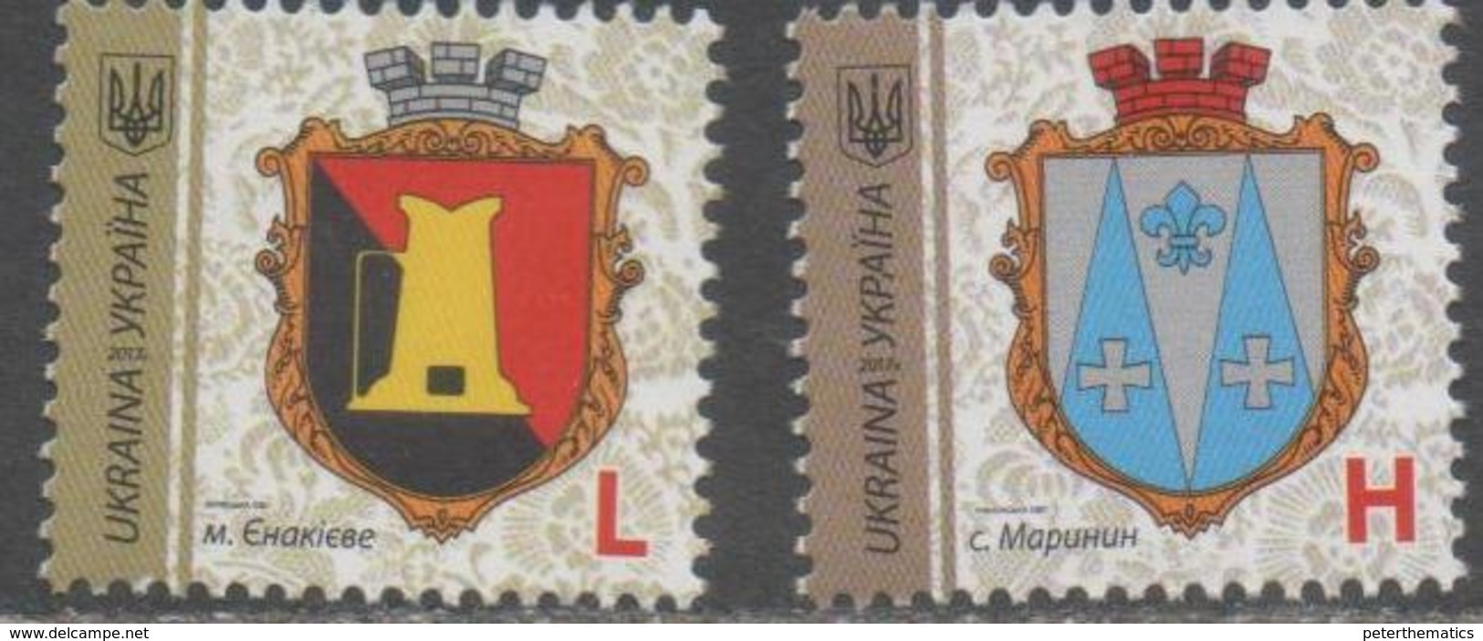 UKRAINE , 2017, MNH, COAT OF ARMS, MARININ, YENAKIIEVE, NEW PRINTING, 2v - Stamps