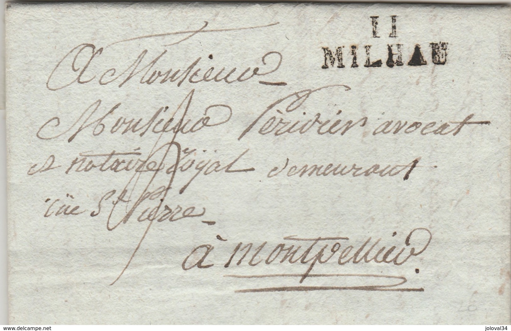 Lettre Marque Postale 11 MILHAU ( Millau ) Aveyron 22/2/1825 De Duvernet à Péridier Montpellier Hérault ( Texte 3 Pages - 1801-1848: Précurseurs XIX