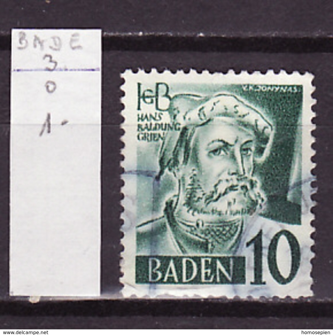 Allemagne Bade - Germany - Deutschland 1947-48 Y&T N°3 - Michel N°3 (o) - 10p H Baldung Grien - Other & Unclassified