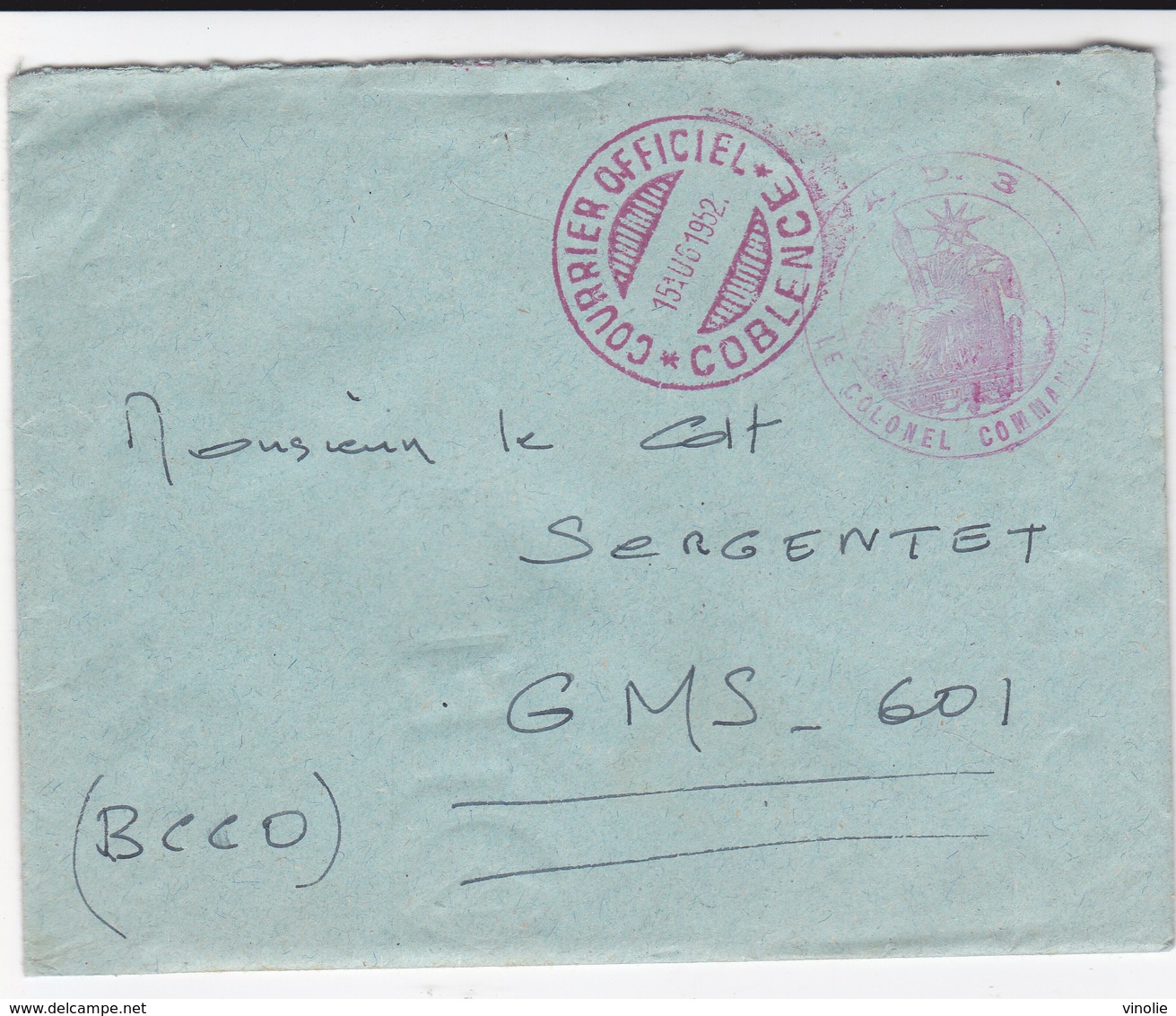 PIE-VPT-18-050 : ENVELOPPE. POSTE AUX ARMEES. COURRIER OFFICIEL COBLENCE - Militärstempel Ab 1900 (ausser Kriegszeiten)