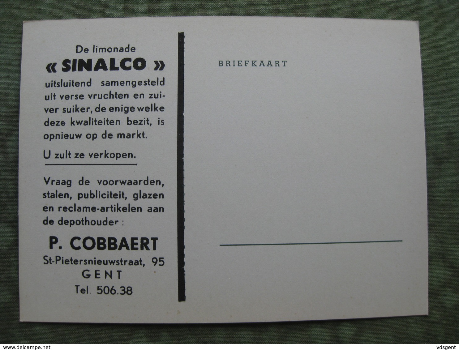 GENT - PUB KAART SINALCO - P. COBBAERT, St. Pietersnieuwstraat 95 ( 2 Scans ) - Gent