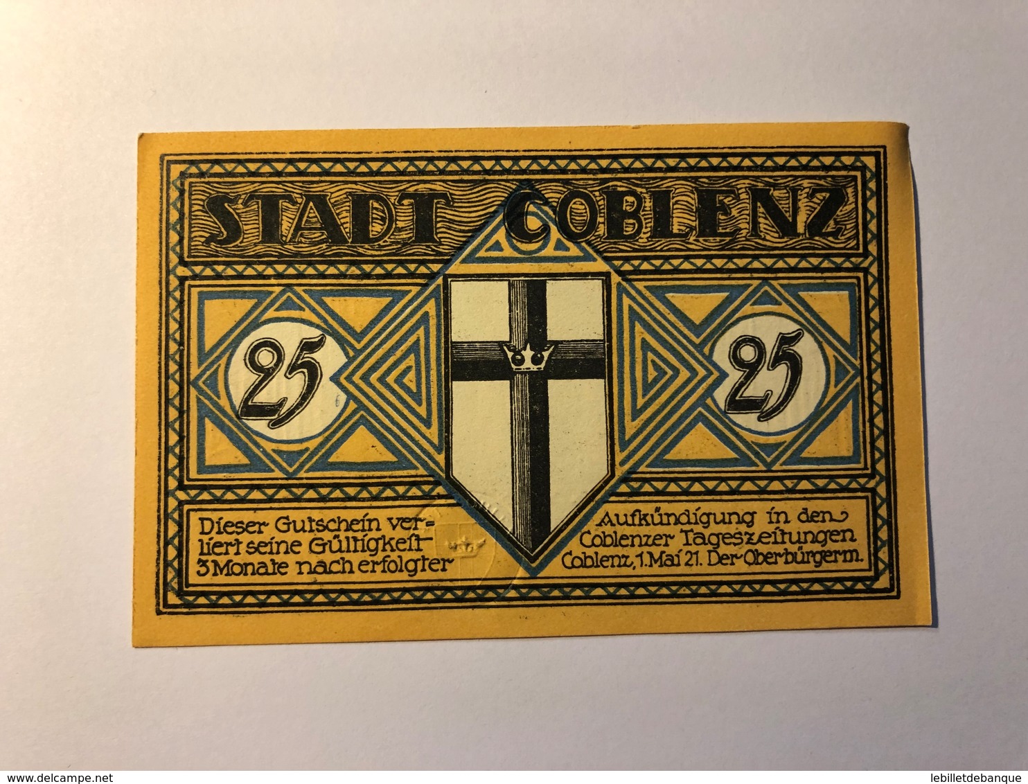Allemagne Notgeld Coblenz 25 Pfennig - Collezioni