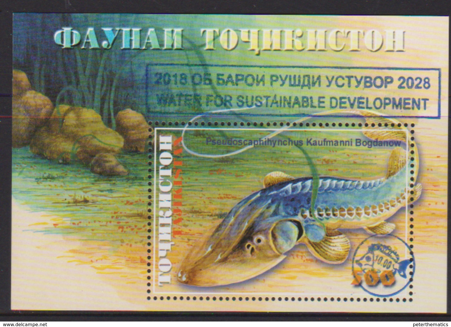 TAJIKISTAN, 2018, MNH, FISH, WATER FOR SUSTAINABLE DEVELOPMENT OVERPRINT, S/SHEET - Fishes