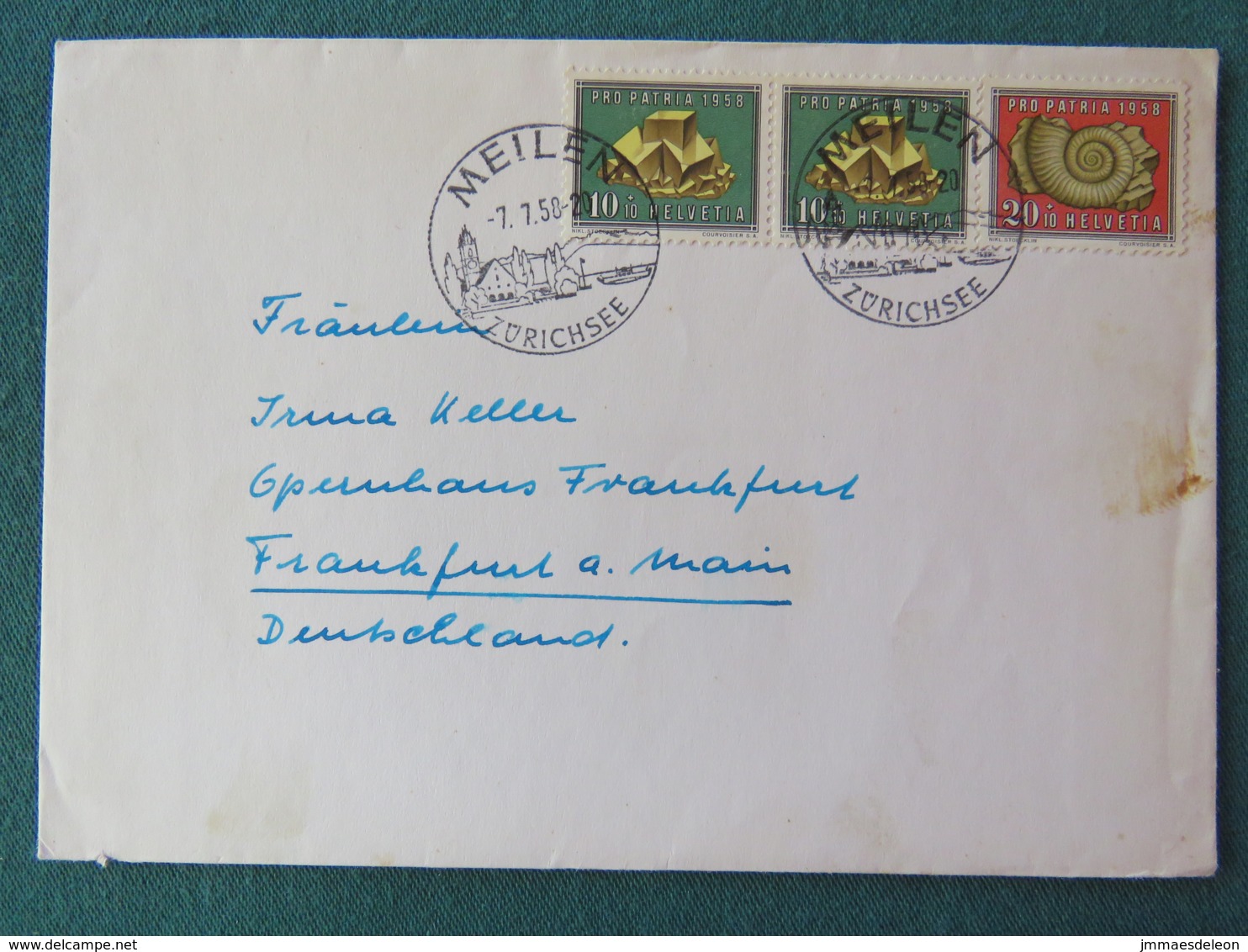 Switzerland 1958 Cover Meilen To Germany - Fossil Shell - Pro Patria - Lettres & Documents