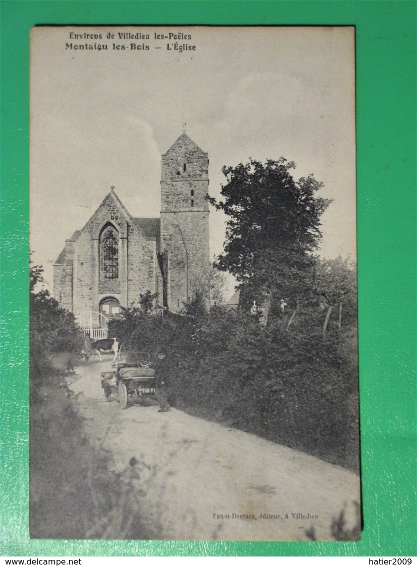 Environs De Villedieu Les Poeles - MONTAIGU LES BOIS L' Eglise Animé Avec Un Tacot - Autres & Non Classés