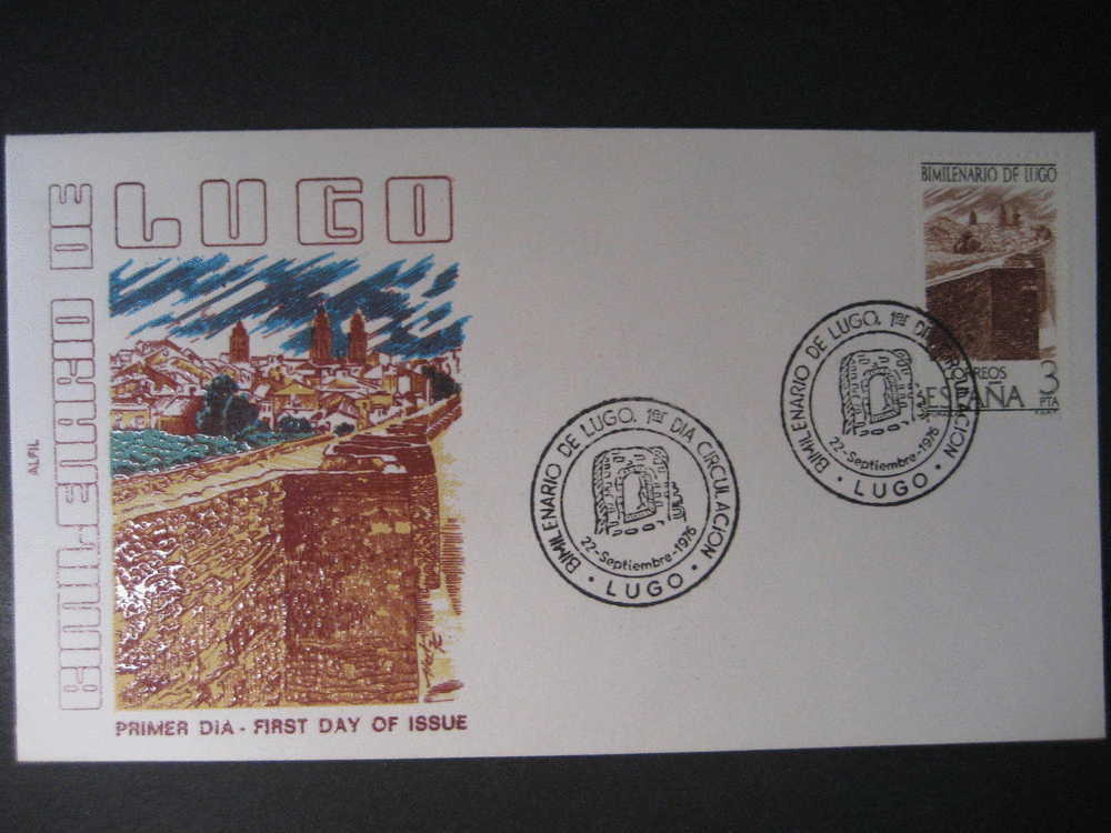 LUGO Galicia 1975 Bimilenario Muralla Wall Arqueologia SPD FDC Matasellos Especial Sobre Cover Lettre - Cartas & Documentos