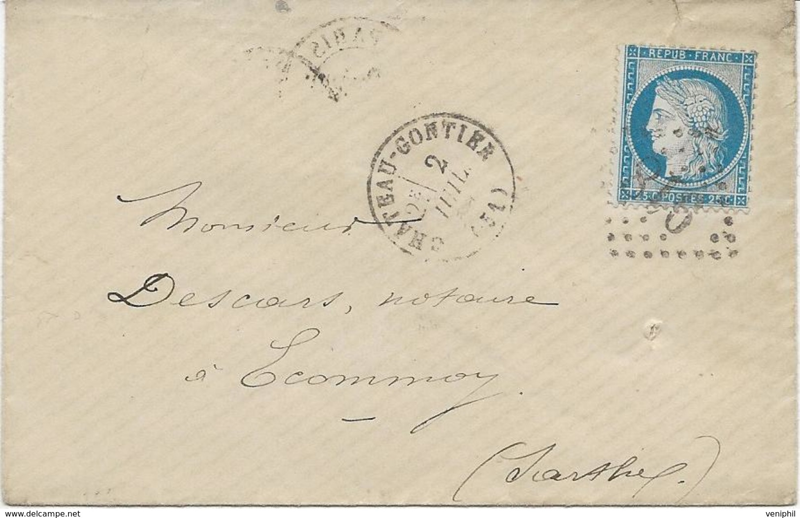 LETTRE AFFRANCHIE N°60 -OBLITERE LOSANGE GROS CHIFFRES 918-CHATEAU-GONTIER -1874 - 1849-1876: Klassieke Periode