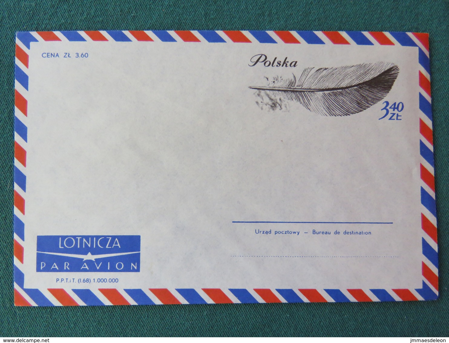 Poland 1968 Stationery Cover - Unused - Feather - Lettres & Documents