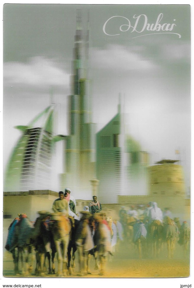 DUBAI - A Camel Caravan Blends The Past And The Present Of Dubai - 3d Lenticular Postcard - Format: 11 X 16 Cm - Dubai