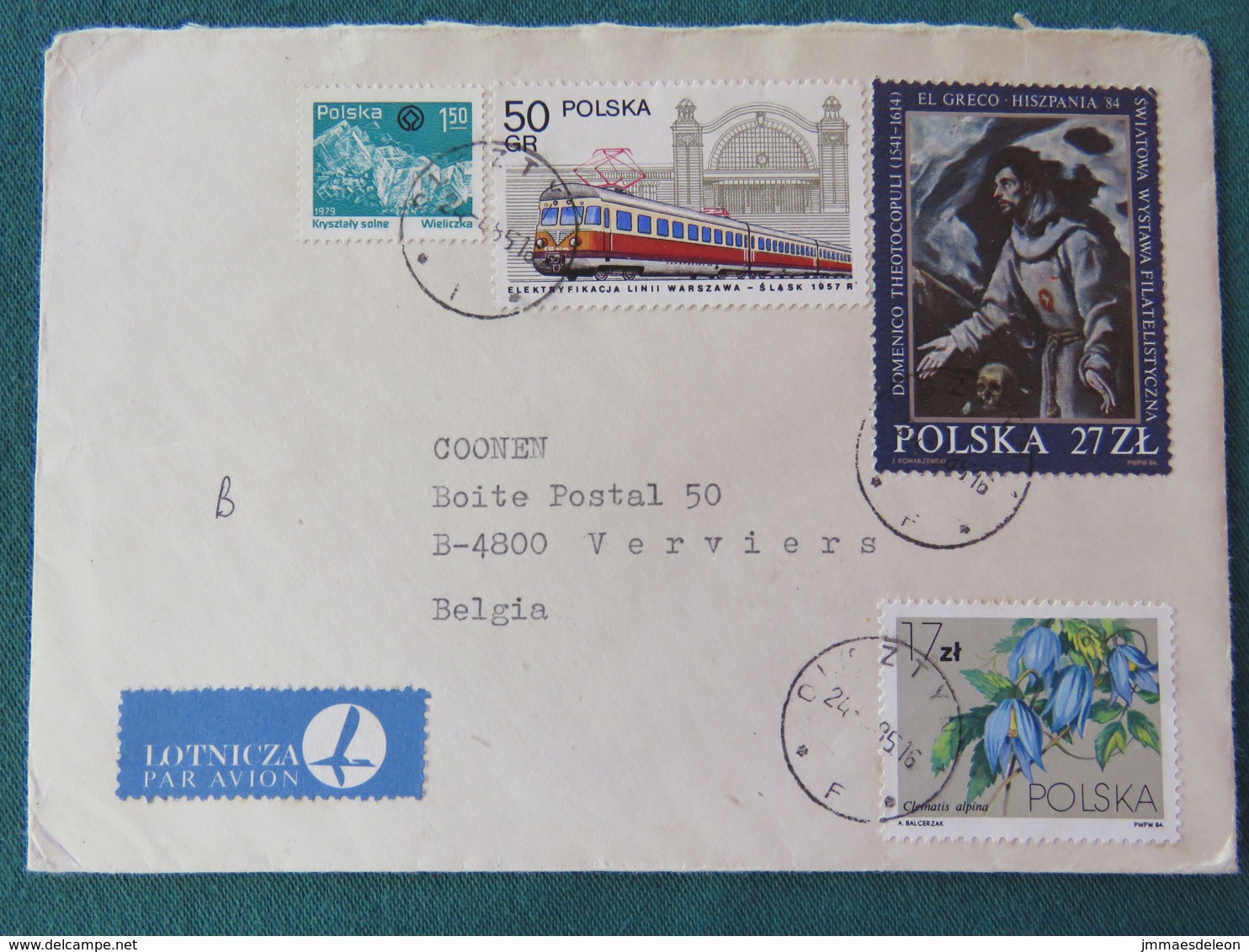 Poland 1995 Cover To Belgium - Flowers - Train - Mountain - Painting El Greco - Lettres & Documents