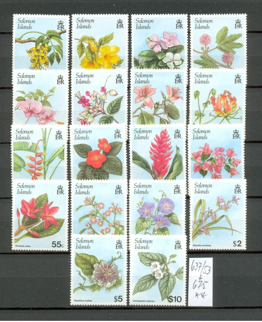 SALOMONINSELN -  637/53+675  Freimarken Blumen  Kompl.postfr - Solomon Islands (1978-...)