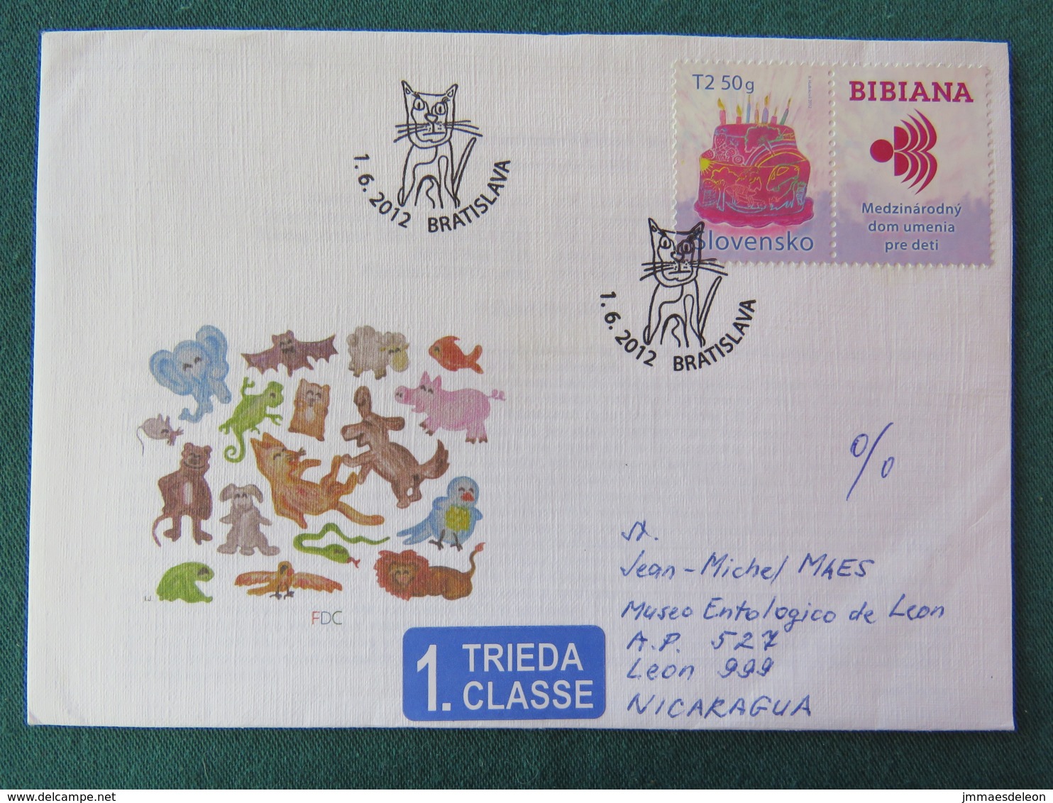 Slovakia 2012 FDC Cover To Nicaragua - Cake - Cat - Animals - Angel On Back - Lettres & Documents