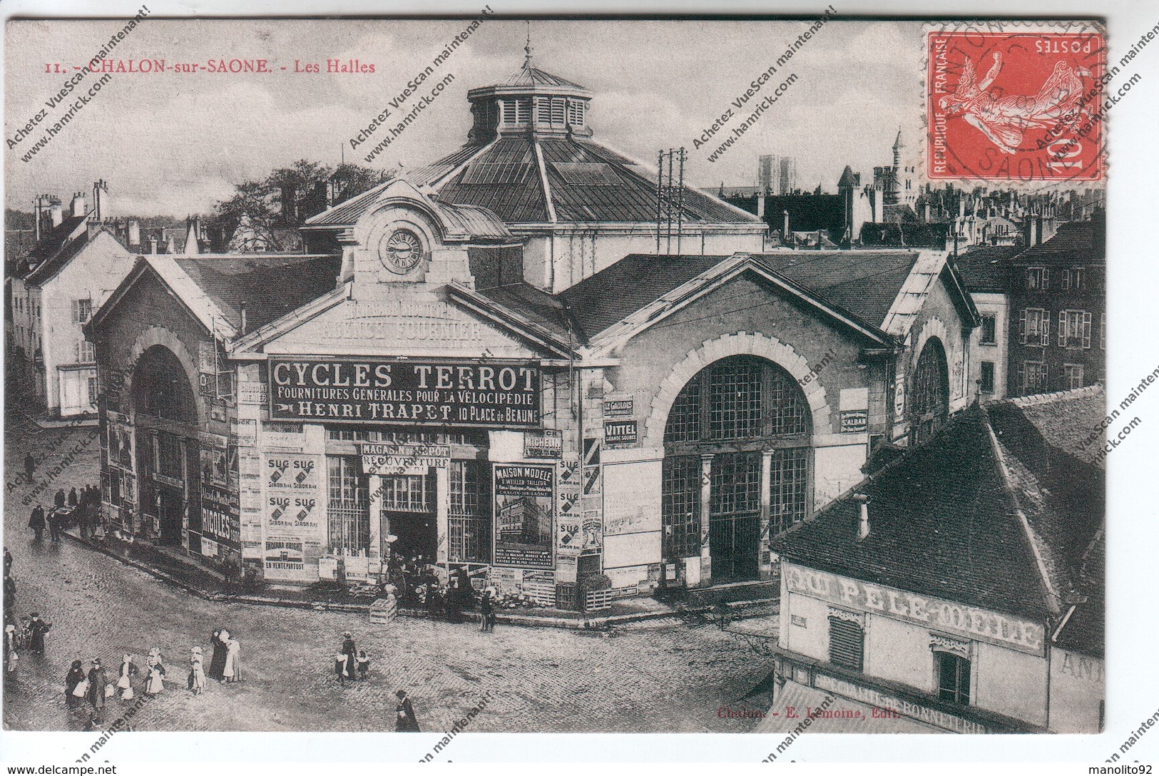 RARE CPA CHALON SUR SAONE (71) : Les Halles Publicité Cycles TERROT Henri TRAPET 10 Place De Beaune - Chalon Sur Saone