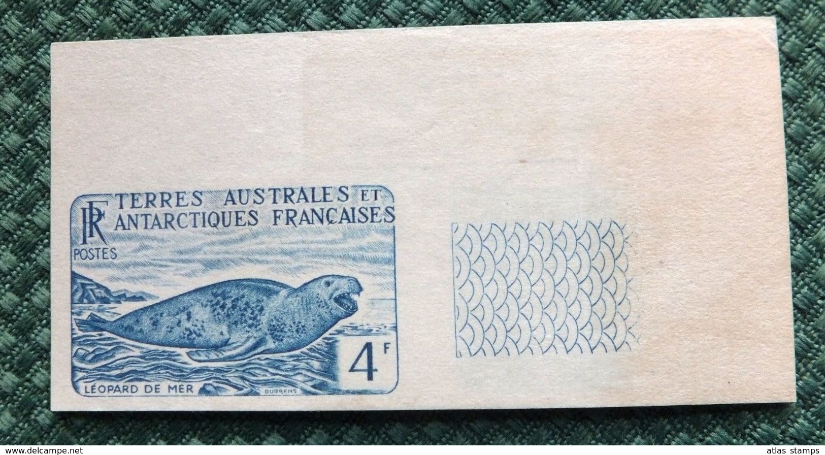 TAAF  1959/63  -  Léopard  De  Mer - 4f  , Yvert# 13B  , Maury# 15 -  Essai ND Bleu  , Avec  Bord De Feuille  ( *) - Non Dentelés, épreuves & Variétés