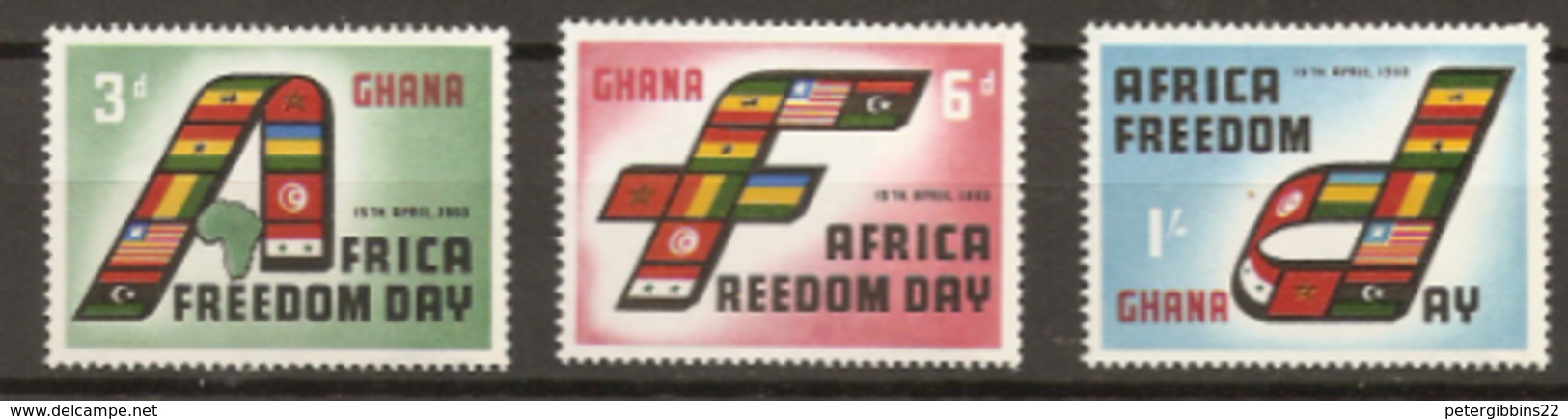 Ghana  1960  SG 242-4  African Freedom Day Unmounted Mint - Ghana (1957-...)