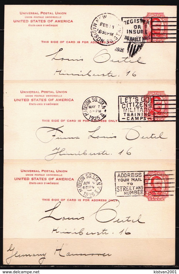 Postal History: USA 10 Postal Stationary Cards With Slogans From 1925 Sent From Madison SG - 1921-40