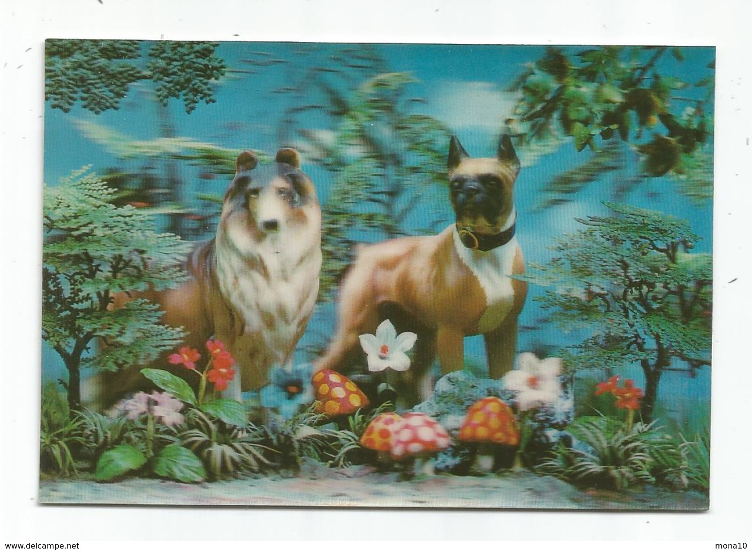 Chien ; Bouldogue, Boxer ; Lassie - Carte Visio Relief - 3D - - Chiens