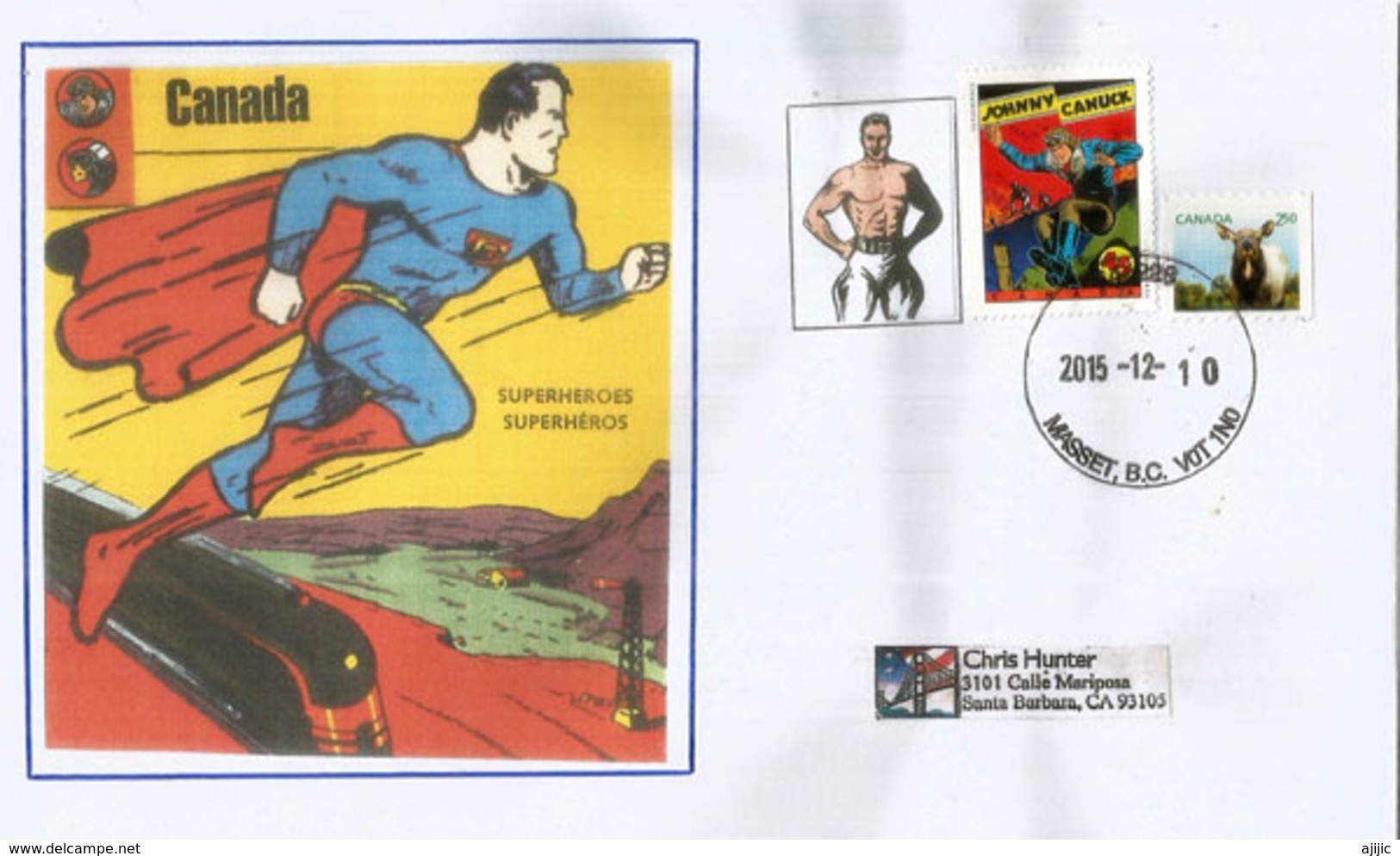 Johnny Canuck ,Canadian Cartoon Hero,  Sur Lettre Masset BC (Superhéros), Adressée Etats-Unis - Bandes Dessinées