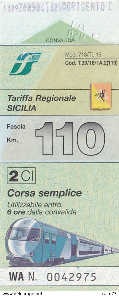 TARIFFA REGIONALE SICILIA / CORSA SEMPLICE  - FASCIA 110 KM - Europa