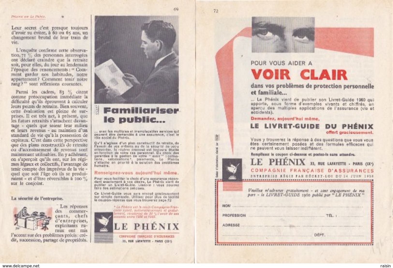 Pub.1960  Le Phénix Assurance  3 Pages 1/2  TBE - Publicités