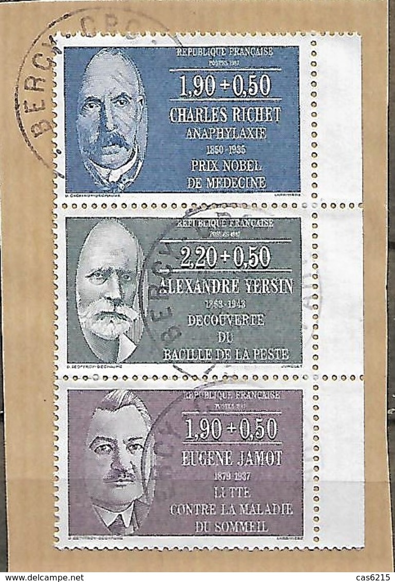 France 1987 Personnages Célèbres Médecins BiologisteCharles Richet Alexandre Yersin Eugène Jamot, 3 Oblitérés Sur Papier - Médecine