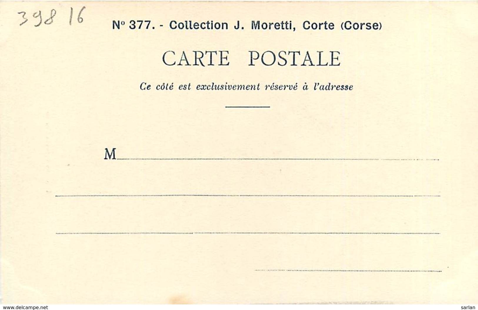 20 , Types De Paysans Corses , Collect MORETTI N° 377 , * 398 16 - Other & Unclassified