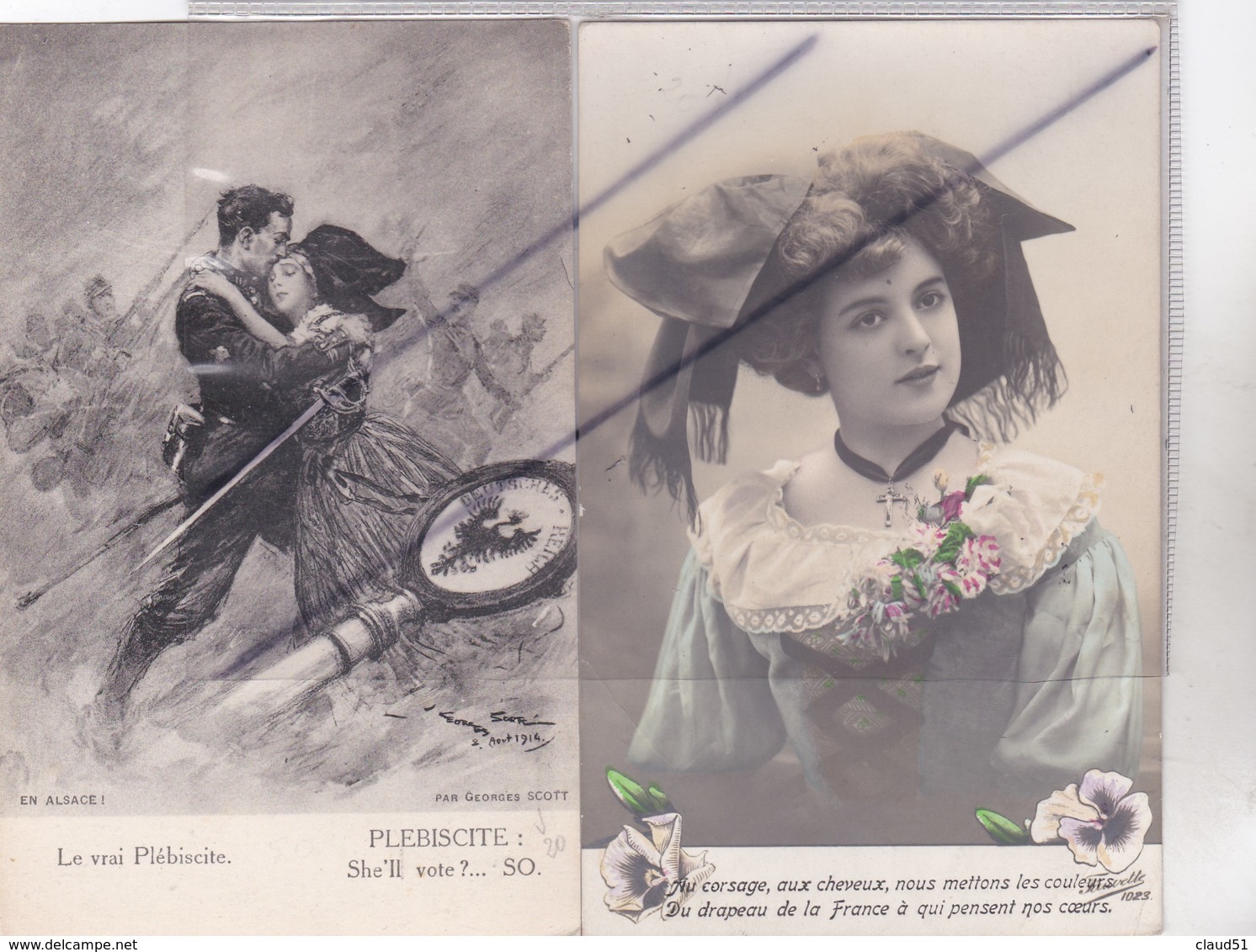 Lot De 4 C.P.A.,Patriotique ;Jolies Femmes Alsaciennes;Pour La France/Toujours Française/Du Corsage Aux Cheveux,.... - Patriotiques