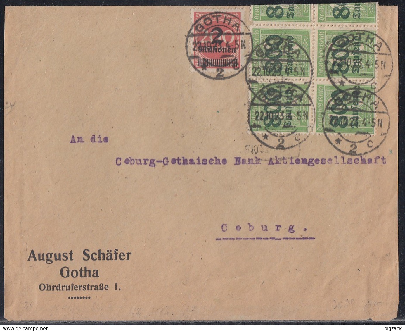 DR Brief Mif Minr.10x 302,309A Gotha 22.10.23 - Briefe U. Dokumente