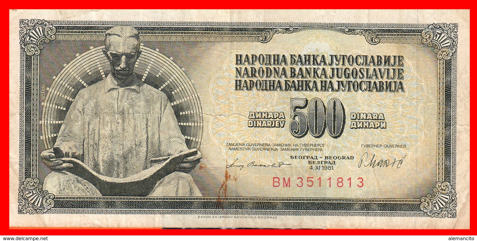 BILLETE YUGOSLAVIA. 500 DINARES. 1981. - Yugoslavia