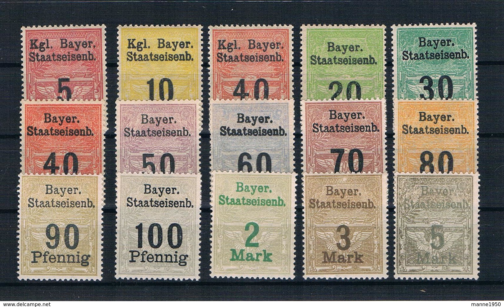 Bayern 1911 Fiskalmarken Bayer. Staatseisenbahn 5Pf. Bis 5DM ** - Eisenbahnen