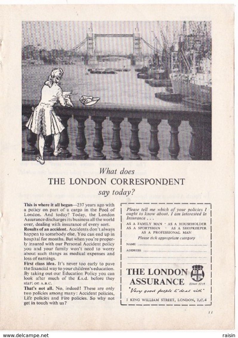 Pub.1957 The London Assurance  Pool Of London  TBE - Publicités
