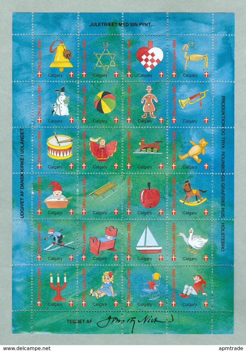 Denmark. Christmas Sheet 1994. Danish Church Calgary. Toys.Train,Teddy,Ship,Music - Full Sheets & Multiples