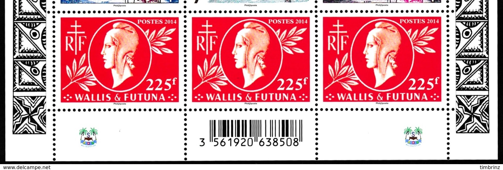 WALLIS ET FUTUNA 2014 - Yv. F828 (828 à 831) ** SUP - Feuillet Marianne De 1944 (9 Val.)  ..Réf.W&F22338 - Neufs