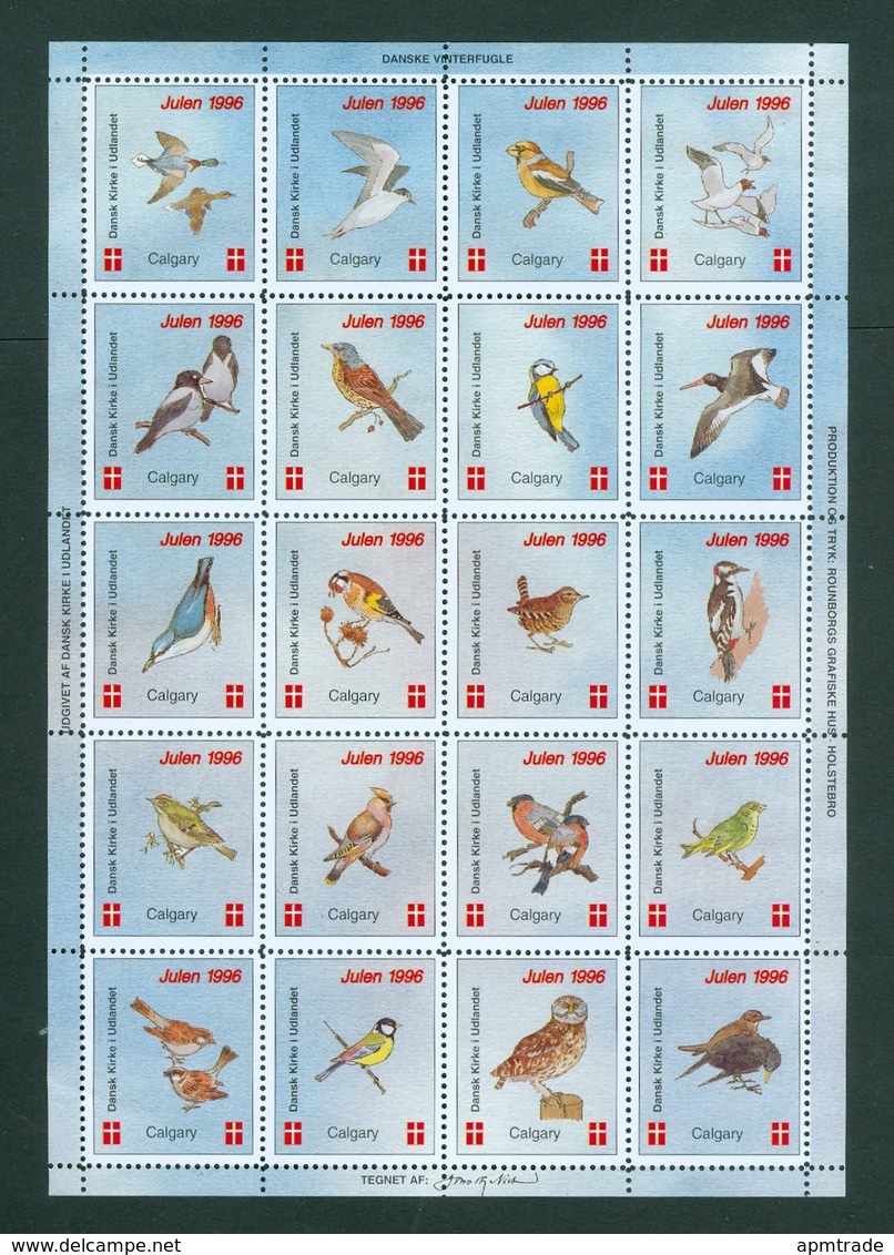 Denmark. Christmas Sheet 1996. Danish Church Calgary Canada. Owl,Birds - Ganze Bögen