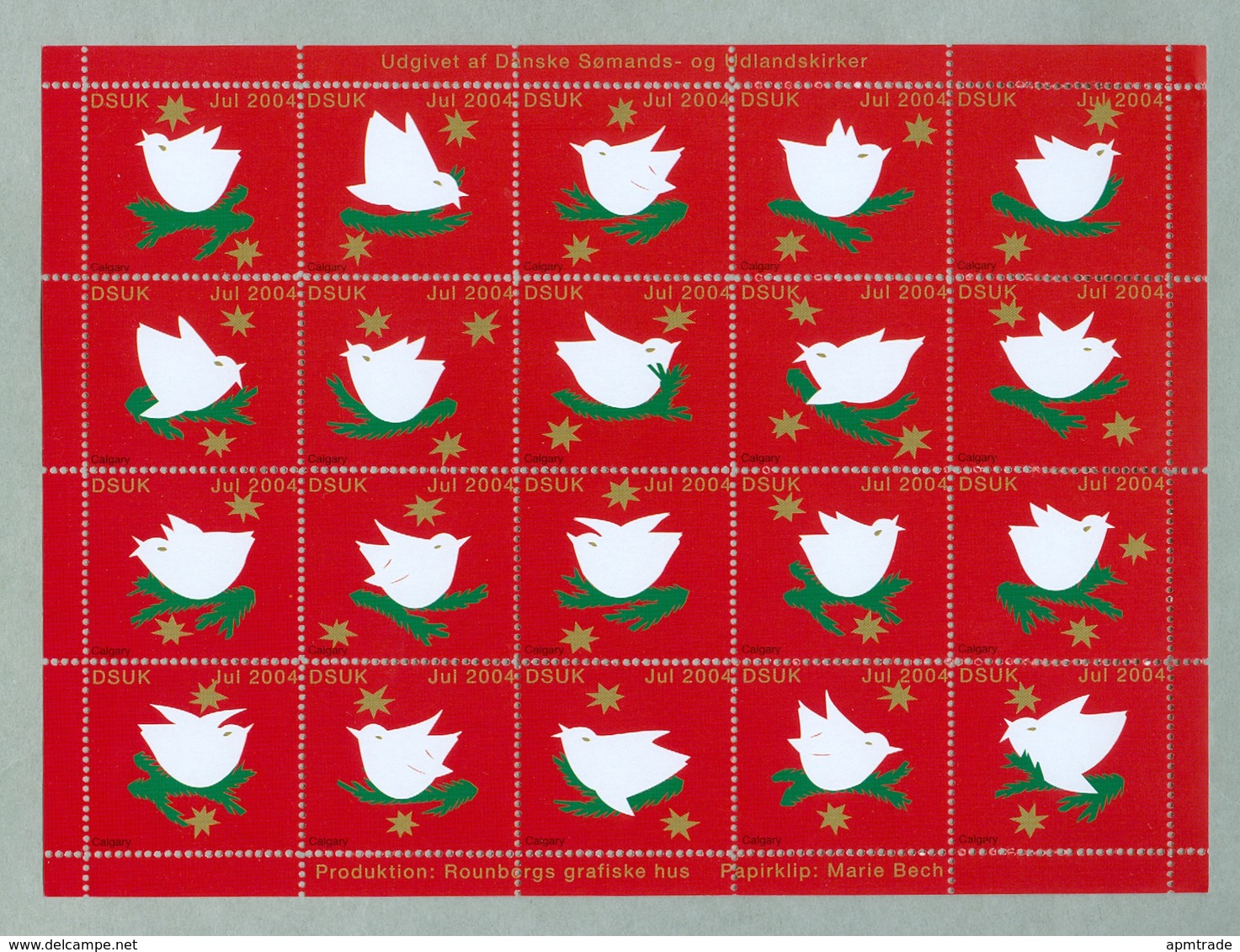 Denmark. Christmas Sheet 2004. Danish Church Calgary. Birds,Stars. - Feuilles Complètes Et Multiples