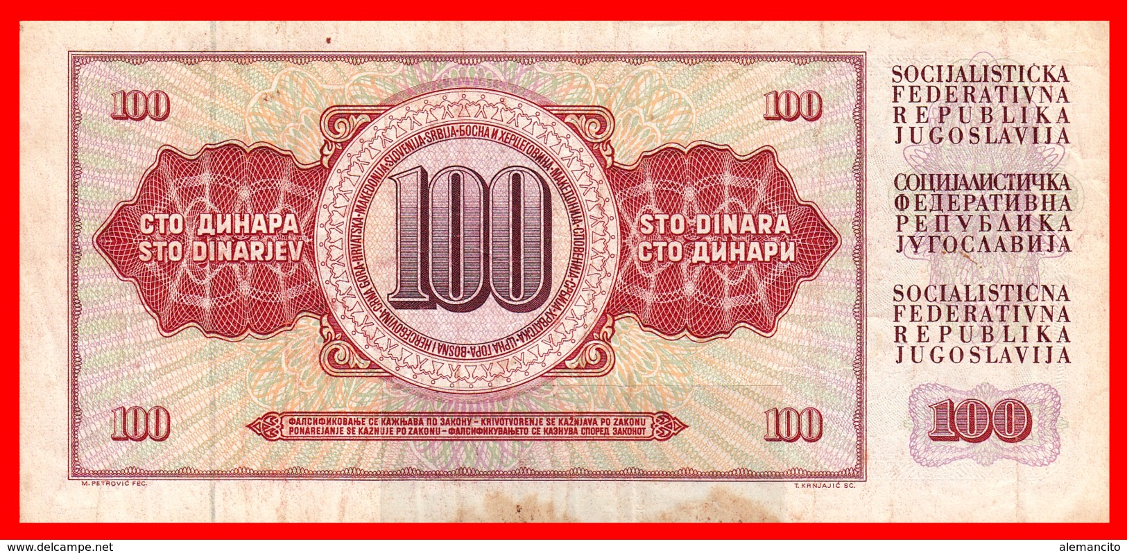 BILLETE YUGOSLAVIA. 100 DINARES. 1986. - Yugoslavia