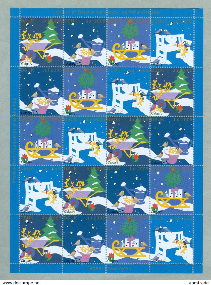 Denmark. Christmas Sheet 2005. Danish Church Calgary. Garden,Birds,Stars. - Feuilles Complètes Et Multiples