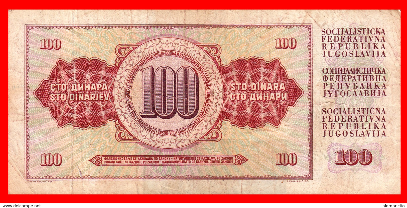 BILLETE YUGOSLAVIA. 100 DINARES. 1981. - Yugoslavia
