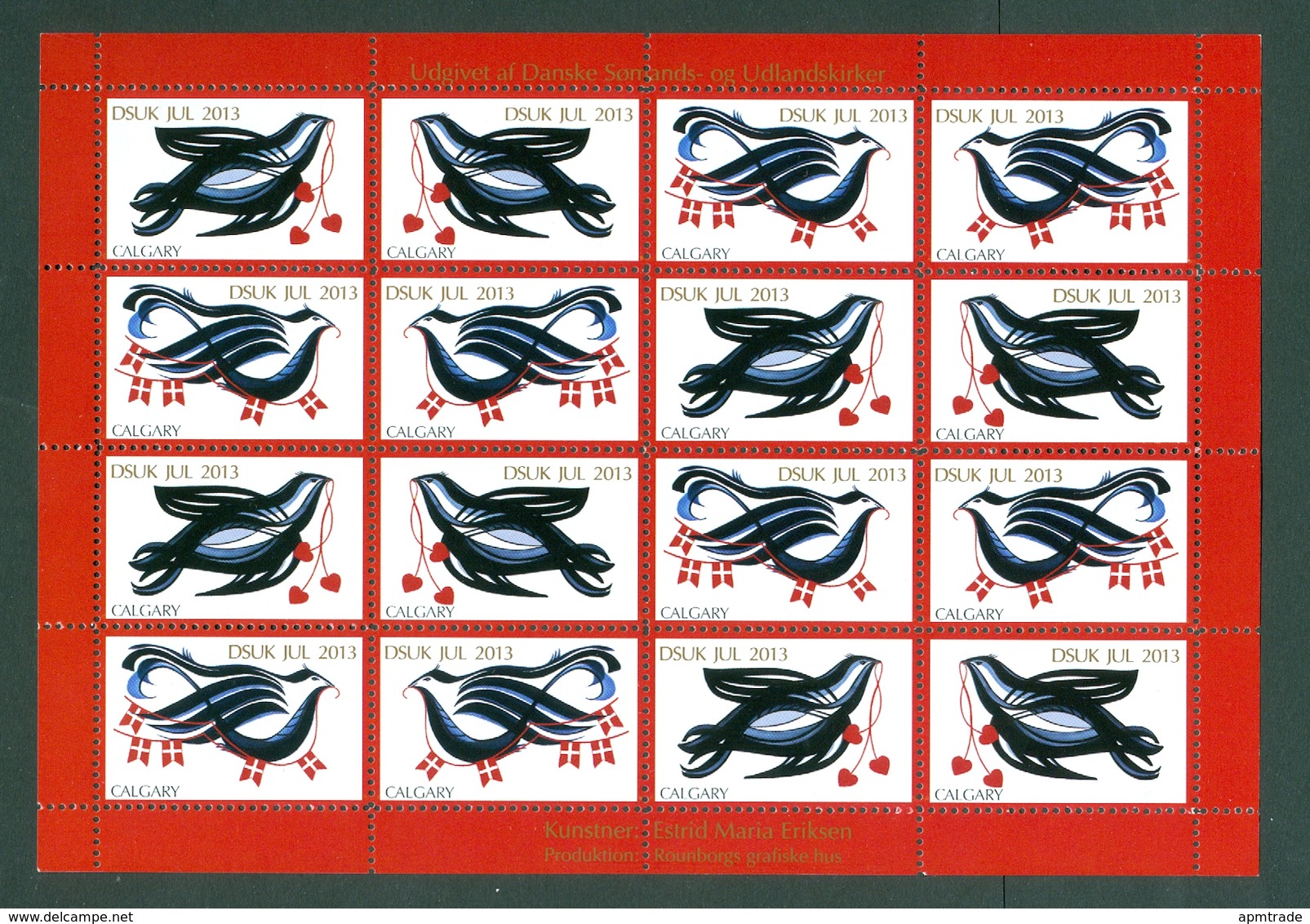 Denmark. Christmas Sheet 2013 Danish Church Calgary. Bird,Flag.Hearts - Full Sheets & Multiples