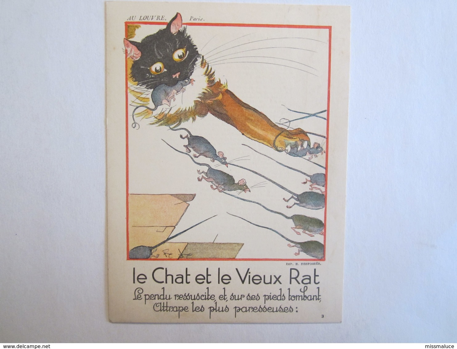 Chromo Chromos Au Louvre Paris Les Fables De Lafontaine Illustrateur Le Chat Et Le Vieux Rat - Autres & Non Classés