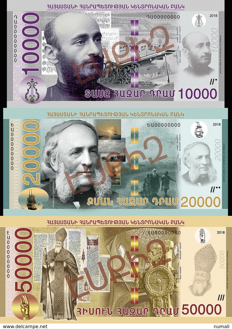 REPUBLIC OF ARMENIA 10000 20000 50000 DRAM BANKNOTES SET 2018 YEAR - Armenien