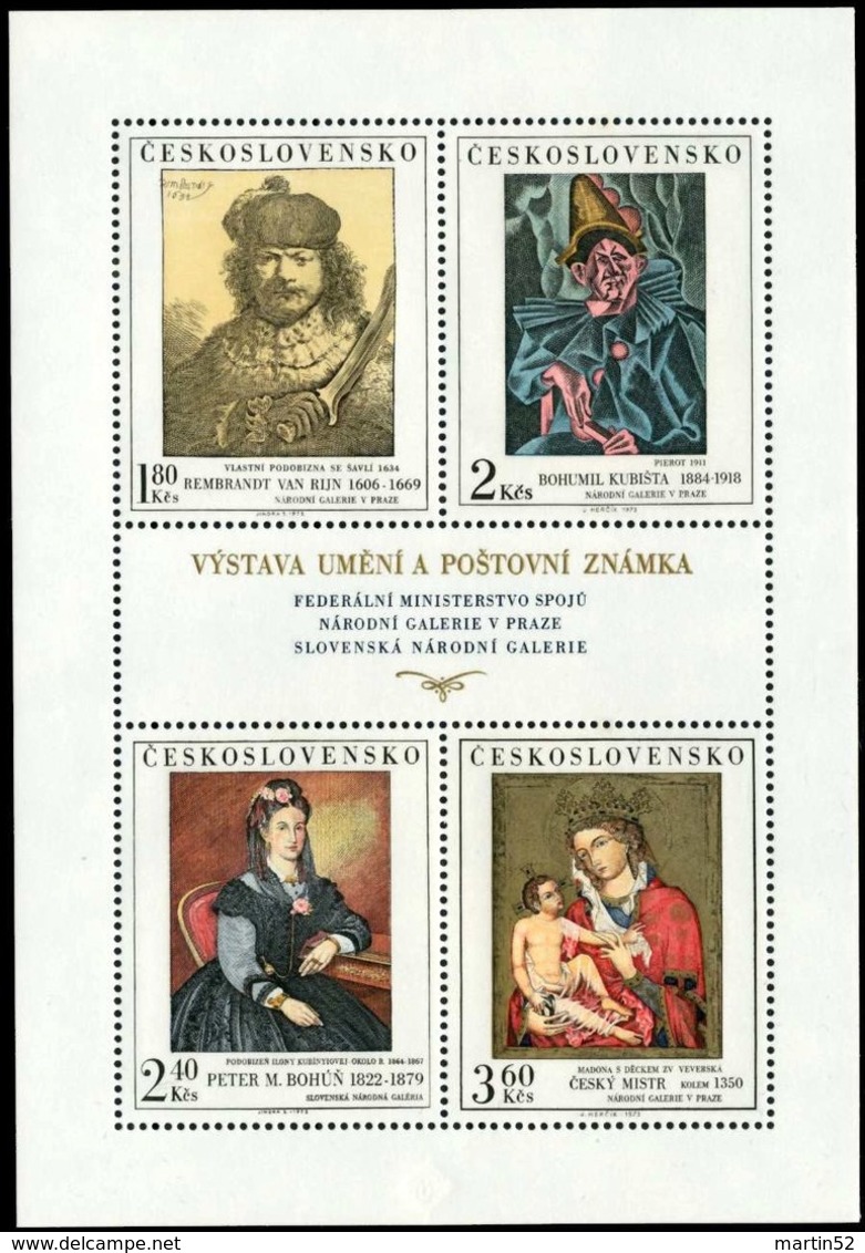 CSSR Tchécoslovaquie 1973: Mi 2174-2177 Yv 2018-2022 Block ** MNH Rembrandt Van Rijn Kubista Bohun Madonna - Rembrandt